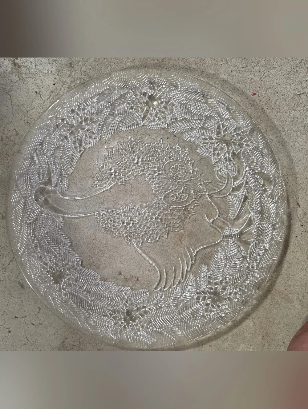 Vintage Clear Glass Christmas Goose Holly Serving Platter